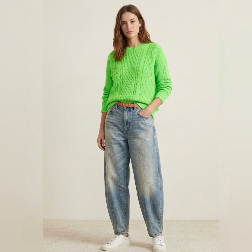 Polo by Ralph Lauren Women's Neon Wool  Green Cable Crewneck Sweater